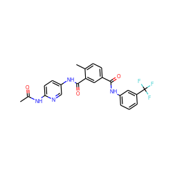 CC(=O)Nc1ccc(NC(=O)c2cc(C(=O)Nc3cccc(C(F)(F)F)c3)ccc2C)cn1 ZINC000045496925