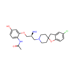 CC(=O)Nc1ccc(O)cc1OC[C@@H](N)CN1CCC2(CC1)Cc1cc(Cl)ccc1O2 ZINC000095586737