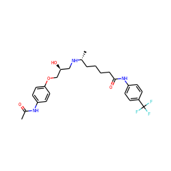 CC(=O)Nc1ccc(OC[C@@H](O)CN[C@H](C)CCCCC(=O)Nc2ccc(C(F)(F)F)cc2)cc1 ZINC000026283797