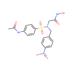 CC(=O)Nc1ccc(S(=O)(=O)N(CC(=O)NO)Cc2ccc([N+](=O)[O-])cc2)cc1 ZINC000013808273