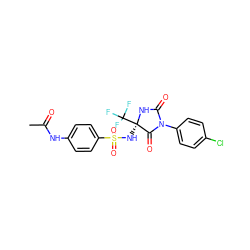 CC(=O)Nc1ccc(S(=O)(=O)N[C@]2(C(F)(F)F)NC(=O)N(c3ccc(Cl)cc3)C2=O)cc1 ZINC000002867240