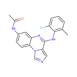 CC(=O)Nc1ccc2c(c1)nc(Nc1c(C)cccc1Cl)c1cncn12 ZINC000000591295