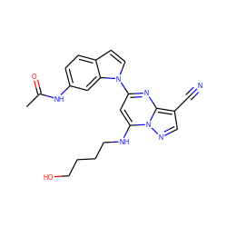 CC(=O)Nc1ccc2ccn(-c3cc(NCCCCO)n4ncc(C#N)c4n3)c2c1 ZINC000084712719