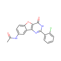 CC(=O)Nc1ccc2oc3c(=O)[nH]c(-c4ccccc4Cl)nc3c2c1 ZINC000084712686