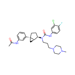 CC(=O)Nc1cccc([C@]23CC[C@@H](N(CCCN4CCN(C)CC4)C(=O)Nc4ccc(F)c(Cl)c4)[C@H]2C3)c1 ZINC000036351507