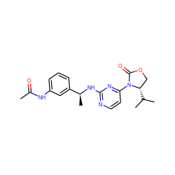 CC(=O)Nc1cccc([C@H](C)Nc2nccc(N3C(=O)OC[C@@H]3C(C)C)n2)c1 ZINC000142087641