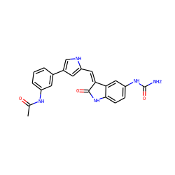 CC(=O)Nc1cccc(-c2c[nH]c(/C=C3\C(=O)Nc4ccc(NC(N)=O)cc43)c2)c1 ZINC000028708331