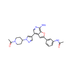 CC(=O)Nc1cccc(-c2cc3c(-c4cnn(C5CCN(C(C)=O)CC5)c4)cnc(N)c3o2)c1 ZINC000096274038