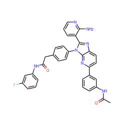 CC(=O)Nc1cccc(-c2ccc3nc(-c4cccnc4N)n(-c4ccc(CC(=O)Nc5cccc(F)c5)cc4)c3n2)c1 ZINC000072315645