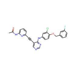 CC(=O)Nc1cccc(C#Cc2cncnc2Nc2ccc(OCc3cccc(F)c3)c(Cl)c2)n1 ZINC000034799985