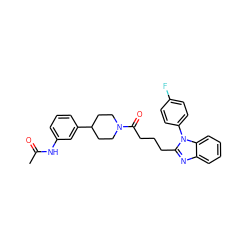 CC(=O)Nc1cccc(C2CCN(C(=O)CCCc3nc4ccccc4n3-c3ccc(F)cc3)CC2)c1 ZINC000058591027