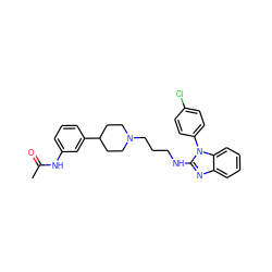 CC(=O)Nc1cccc(C2CCN(CCCNc3nc4ccccc4n3-c3ccc(Cl)cc3)CC2)c1 ZINC000035922968