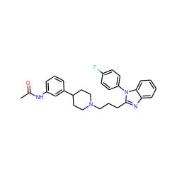 CC(=O)Nc1cccc(C2CCN(CCCc3nc4ccccc4n3-c3ccc(F)cc3)CC2)c1 ZINC000058591409