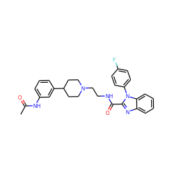 CC(=O)Nc1cccc(C2CCN(CCNC(=O)c3nc4ccccc4n3-c3ccc(F)cc3)CC2)c1 ZINC000058590597