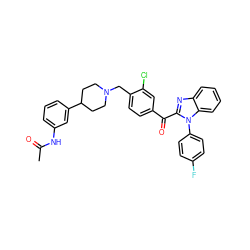 CC(=O)Nc1cccc(C2CCN(Cc3ccc(C(=O)c4nc5ccccc5n4-c4ccc(F)cc4)cc3Cl)CC2)c1 ZINC000169321688