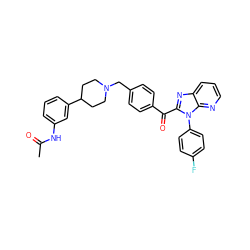 CC(=O)Nc1cccc(C2CCN(Cc3ccc(C(=O)c4nc5cccnc5n4-c4ccc(F)cc4)cc3)CC2)c1 ZINC000169321704