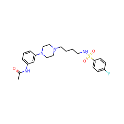 CC(=O)Nc1cccc(N2CCN(CCCCNS(=O)(=O)c3ccc(F)cc3)CC2)c1 ZINC000013703846