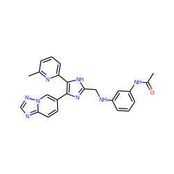 CC(=O)Nc1cccc(NCc2nc(-c3ccc4ncnn4c3)c(-c3cccc(C)n3)[nH]2)c1 ZINC000113390143