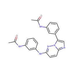 CC(=O)Nc1cccc(Nc2ccc3ncc(-c4cccc(NC(C)=O)c4)n3n2)c1 ZINC001772599907