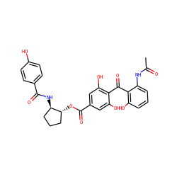 CC(=O)Nc1cccc(O)c1C(=O)c1c(O)cc(C(=O)O[C@@H]2CCC[C@H]2NC(=O)c2ccc(O)cc2)cc1O ZINC000014944157