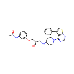 CC(=O)Nc1cccc(OC[C@H](O)CNC2CCN(c3ncnc4scc(-c5ccccc5)c34)CC2)c1 ZINC000064540460