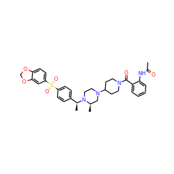 CC(=O)Nc1ccccc1C(=O)N1CCC(N2CCN([C@@H](C)c3ccc(S(=O)(=O)c4ccc5c(c4)OCO5)cc3)[C@H](C)C2)CC1 ZINC000027878757