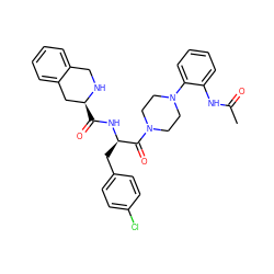 CC(=O)Nc1ccccc1N1CCN(C(=O)[C@@H](Cc2ccc(Cl)cc2)NC(=O)[C@H]2Cc3ccccc3CN2)CC1 ZINC000027214870