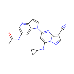 CC(=O)Nc1cnc2ccn(-c3cc(NC4CC4)n4ncc(C#N)c4n3)c2c1 ZINC000084654482