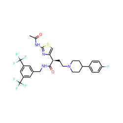 CC(=O)Nc1nc([C@@H](CCN2CCC(c3ccc(F)cc3)CC2)C(=O)NCc2cc(C(F)(F)F)cc(C(F)(F)F)c2)cs1 ZINC000028702715