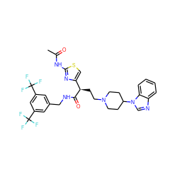 CC(=O)Nc1nc([C@@H](CCN2CCC(n3cnc4ccccc43)CC2)C(=O)NCc2cc(C(F)(F)F)cc(C(F)(F)F)c2)cs1 ZINC000028702721