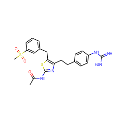 CC(=O)Nc1nc(CCc2ccc(NC(=N)N)cc2)c(Cc2cccc(S(C)(=O)=O)c2)s1 ZINC000096258719