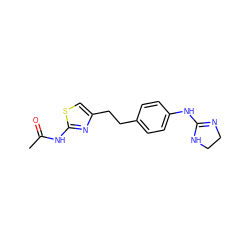 CC(=O)Nc1nc(CCc2ccc(NC3=NCCN3)cc2)cs1 ZINC000095581768