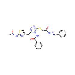 CC(=O)Nc1nc(Cc2nnc(SCC(=O)N/N=C/c3ccccc3)n2NC(=O)c2ccccc2)cs1 ZINC000028712164