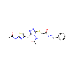 CC(=O)Nc1nc(Cc2nnc(SCC(=O)N/N=C/c3ccccc3)n2NC(C)=O)cs1 ZINC000028816994