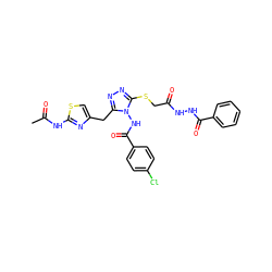 CC(=O)Nc1nc(Cc2nnc(SCC(=O)NNC(=O)c3ccccc3)n2NC(=O)c2ccc(Cl)cc2)cs1 ZINC000028815660