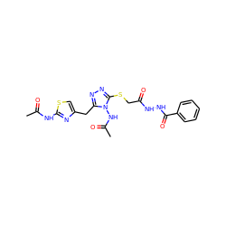 CC(=O)Nc1nc(Cc2nnc(SCC(=O)NNC(=O)c3ccccc3)n2NC(C)=O)cs1 ZINC000028816977