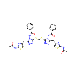 CC(=O)Nc1nc(Cc2nnc(SCSc3nnc(Cc4csc(NC(C)=O)n4)n3NC(=O)c3ccccc3)n2NC(=O)c2ccccc2)cs1 ZINC000095613128