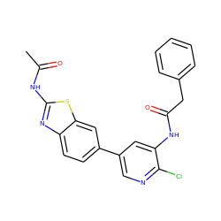 CC(=O)Nc1nc2ccc(-c3cnc(Cl)c(NC(=O)Cc4ccccc4)c3)cc2s1 ZINC000474609818