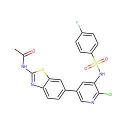 CC(=O)Nc1nc2ccc(-c3cnc(Cl)c(NS(=O)(=O)c4ccc(F)cc4)c3)cc2s1 ZINC000064744203