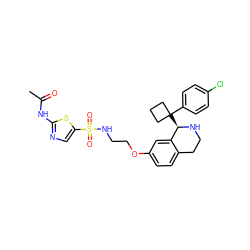 CC(=O)Nc1ncc(S(=O)(=O)NCCOc2ccc3c(c2)[C@@H](C2(c4ccc(Cl)cc4)CCC2)NCC3)s1 ZINC000114982236