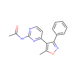 CC(=O)Nc1nccc(-c2c(-c3ccccc3)noc2C)n1 ZINC000001031908