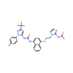 CC(=O)Nc1nccn1CCOc1ccc(NC(=O)Nc2cc(C(C)(C)C)nn2-c2ccc(C)cc2)c2ccccc12 ZINC000653721944