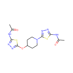 CC(=O)Nc1nnc(OC2CCN(c3nnc(NC(C)=O)s3)CC2)s1 ZINC000653694236