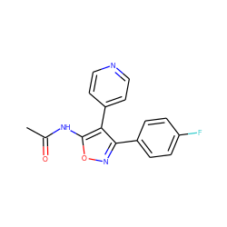 CC(=O)Nc1onc(-c2ccc(F)cc2)c1-c1ccncc1 ZINC000299839712