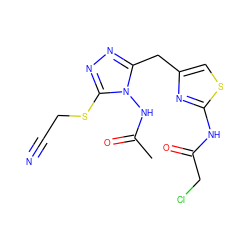 CC(=O)Nn1c(Cc2csc(NC(=O)CCl)n2)nnc1SCC#N ZINC000028816926