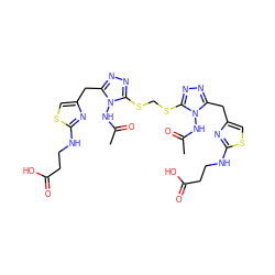 CC(=O)Nn1c(Cc2csc(NCCC(=O)O)n2)nnc1SCSc1nnc(Cc2csc(NCCC(=O)O)n2)n1NC(C)=O ZINC000049946821