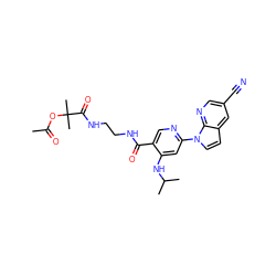 CC(=O)OC(C)(C)C(=O)NCCNC(=O)c1cnc(-n2ccc3cc(C#N)cnc32)cc1NC(C)C ZINC001772603485