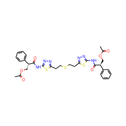 CC(=O)OC[C@@H](C(=O)Nc1nnc(CCSCCc2nnc(NC(=O)[C@@H](COC(C)=O)c3ccccc3)s2)s1)c1ccccc1 ZINC000169697662