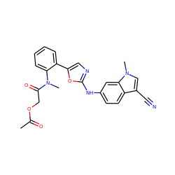 CC(=O)OCC(=O)N(C)c1ccccc1-c1cnc(Nc2ccc3c(C#N)cn(C)c3c2)o1 ZINC000013553711