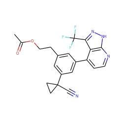 CC(=O)OCCc1cc(-c2ccnc3[nH]nc(C(F)(F)F)c23)cc(C2(C#N)CC2)c1 ZINC000299838760